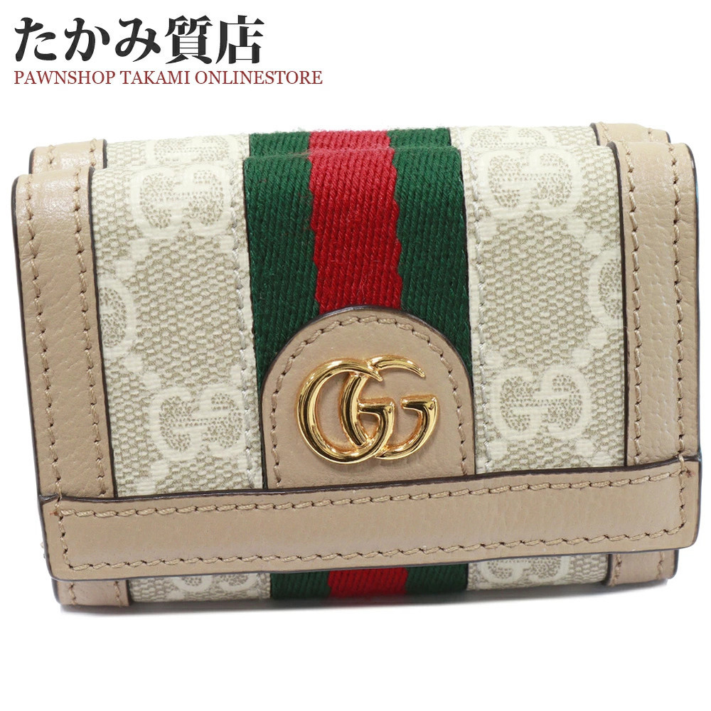 Gucci Tri fold Wallet Compact Ophidia GG Supreme Calfskin Ivory White - Picture 1 of 6
